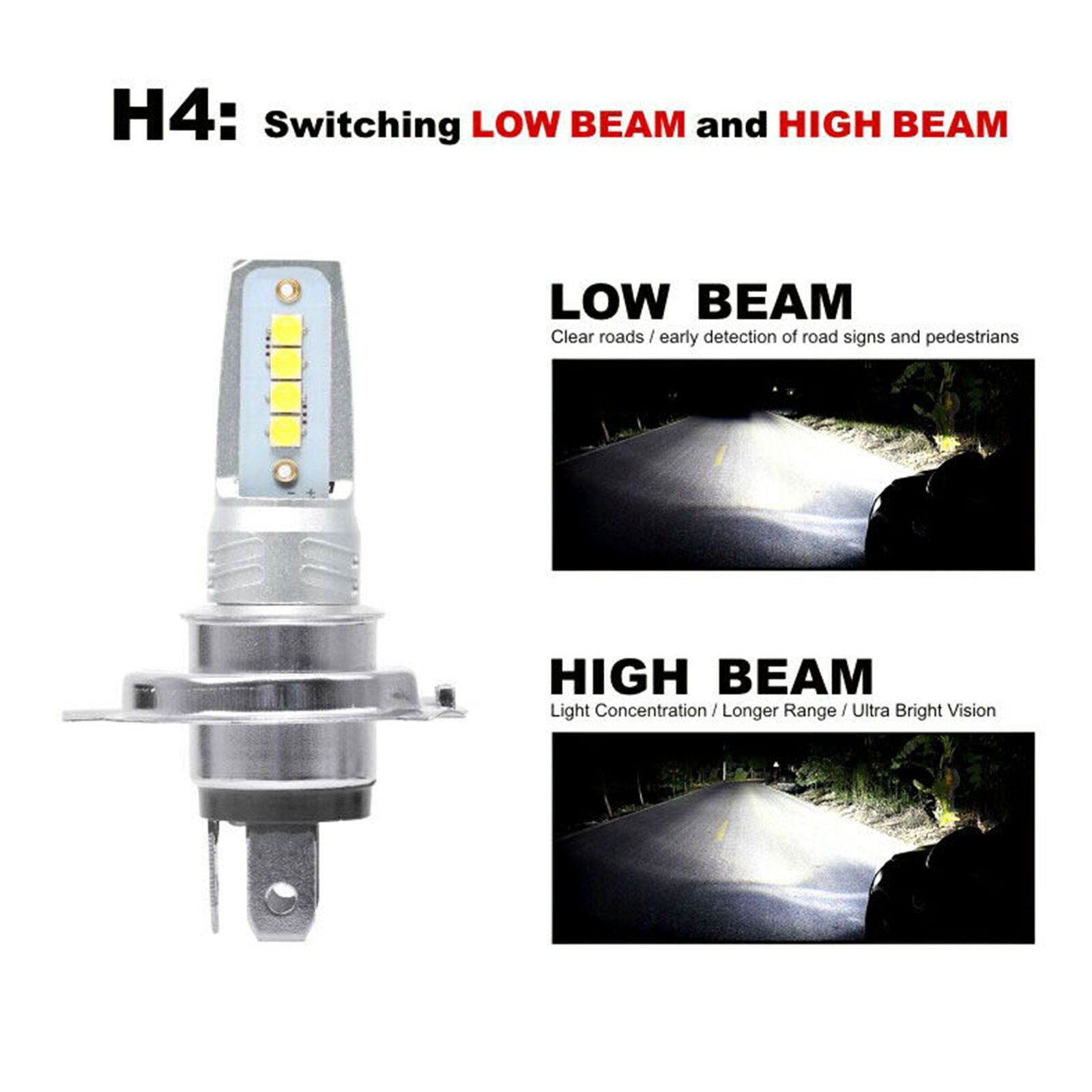 2x H4 110W 20800LM LED Headlight Hi/Lo Beam Fog Lamp Conversion Kit 6000K White