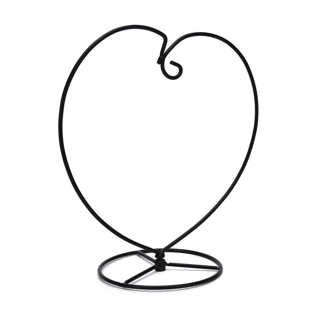 Black Heart-shaped Iron Hanging Plant Glass Vase Terrarium Stand Holder BDAU