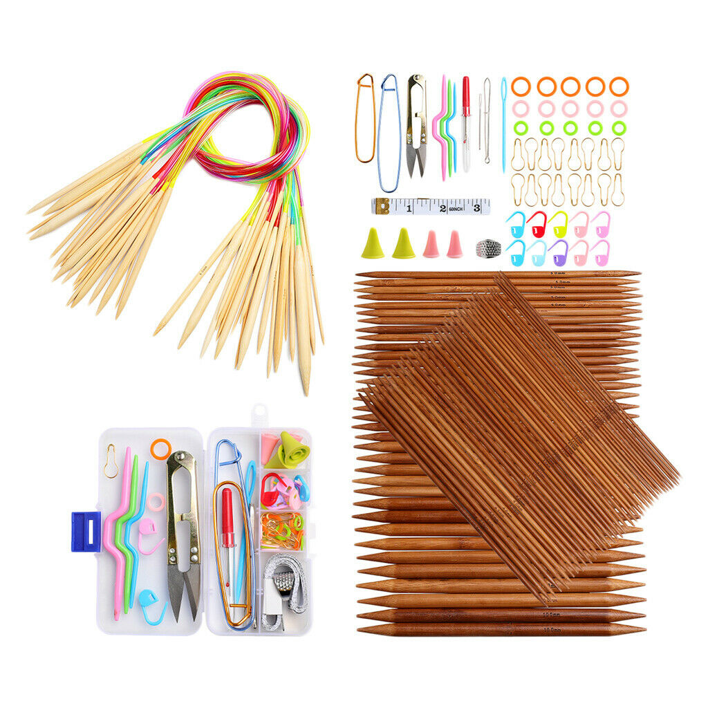 75Pcs 18 sizes Double Pointed Circular Knitting Needles Carbonized Bamboo Kits