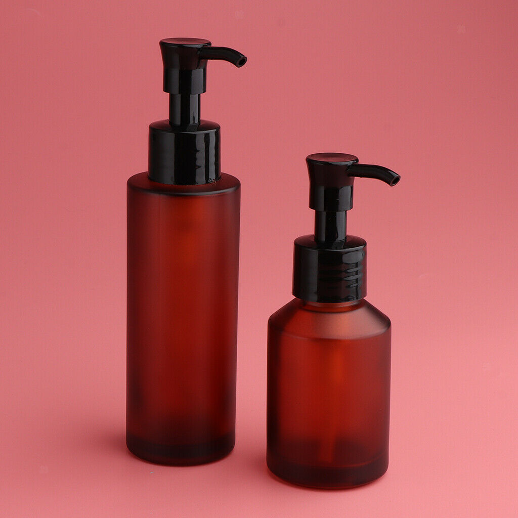 4x Empty Refillable Glass Pump Press Bottles with Dispenser