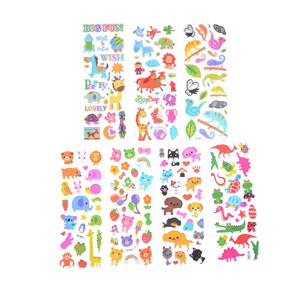 6 Sheets Cartoon Animal Scrapbooking Bubble Puffy Stickers Reward Kids To.l8