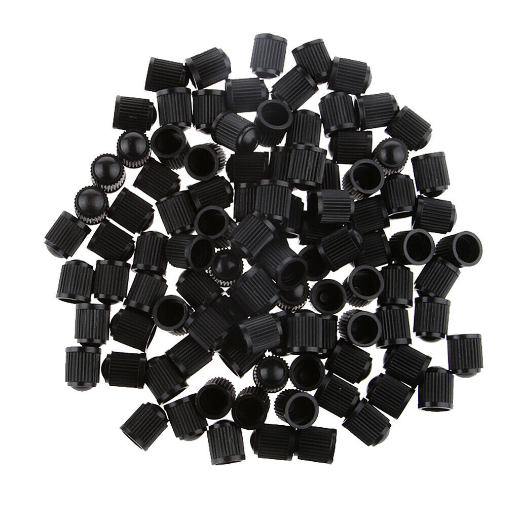 100x Car Truck Bike Tire/Wheel Air Pressure Valve Stem Caps Covers - Black