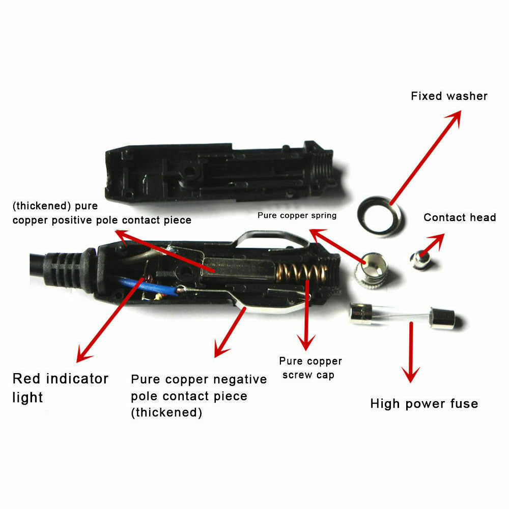 Hot 12V Male Car Cigarette Lighter Socket Plug Connector With Fuse Red LED New