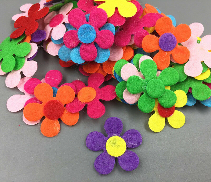 100Pcs Flowers shape Felt Appliques Mixed Colors Die Cut Cardmaking Crafts