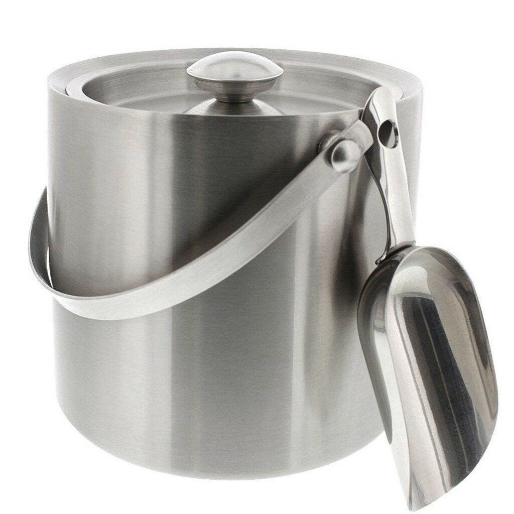 3L Metal Double Walled Ice Bucket Whisky Beer Wine Cooler With Lid Handle