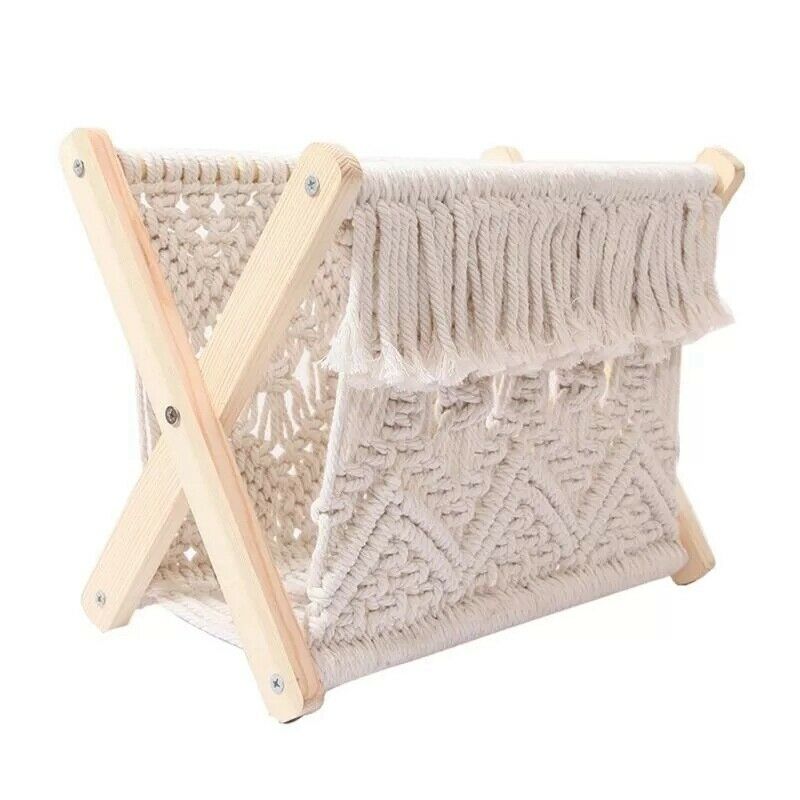 Nordic Cotton Woven Storage Basket Boho Macrame Magazine Rack Desktop Book ST7Y4