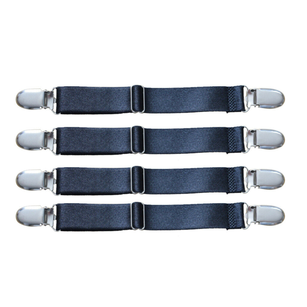 4Pcs 2 Heads Black Bed Sheet Grips Tighteners Fasteners Elastic Brace Straps