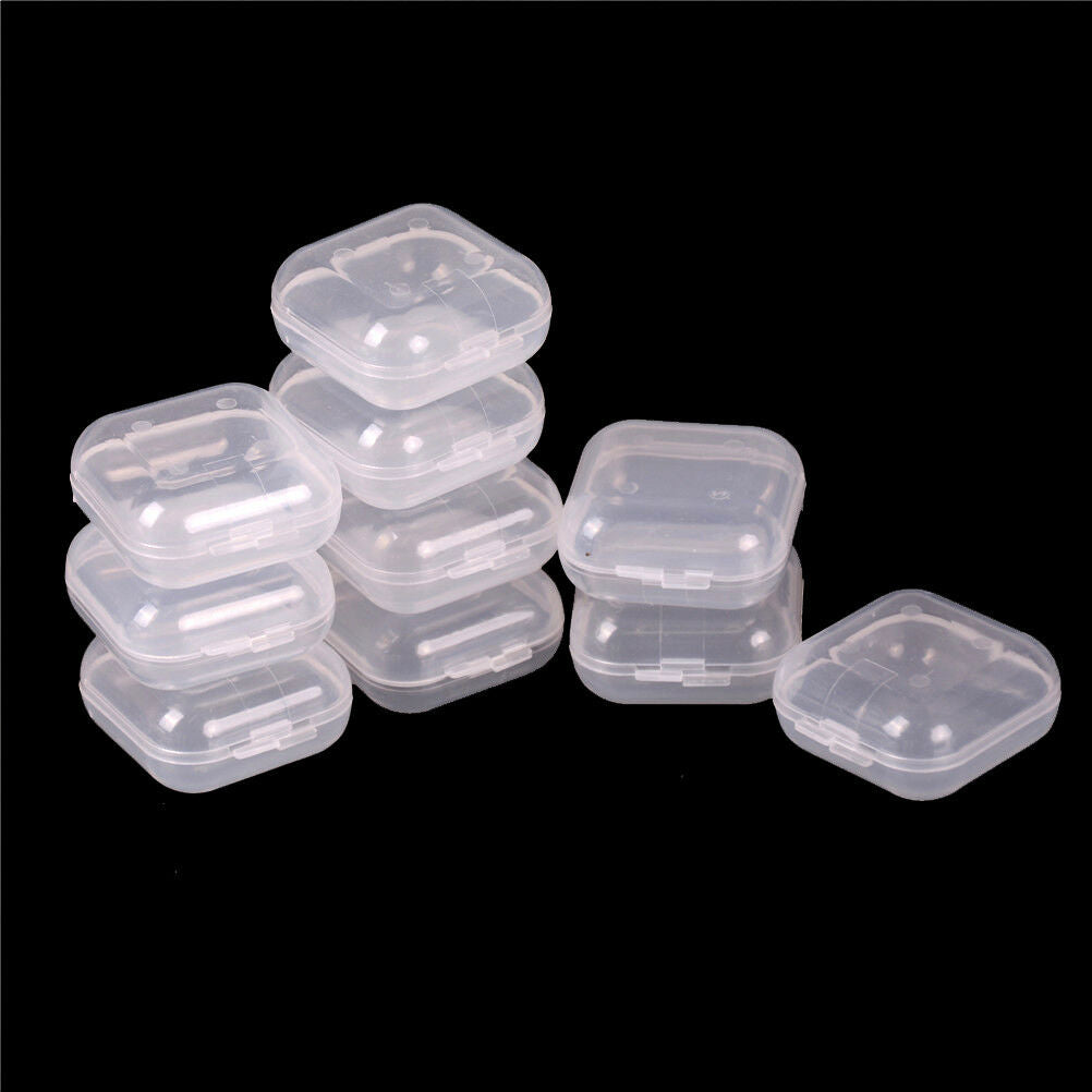 10Pcs Mini Clear Plastic Small Box Jewelry Earplugs Container Storage Box.l8
