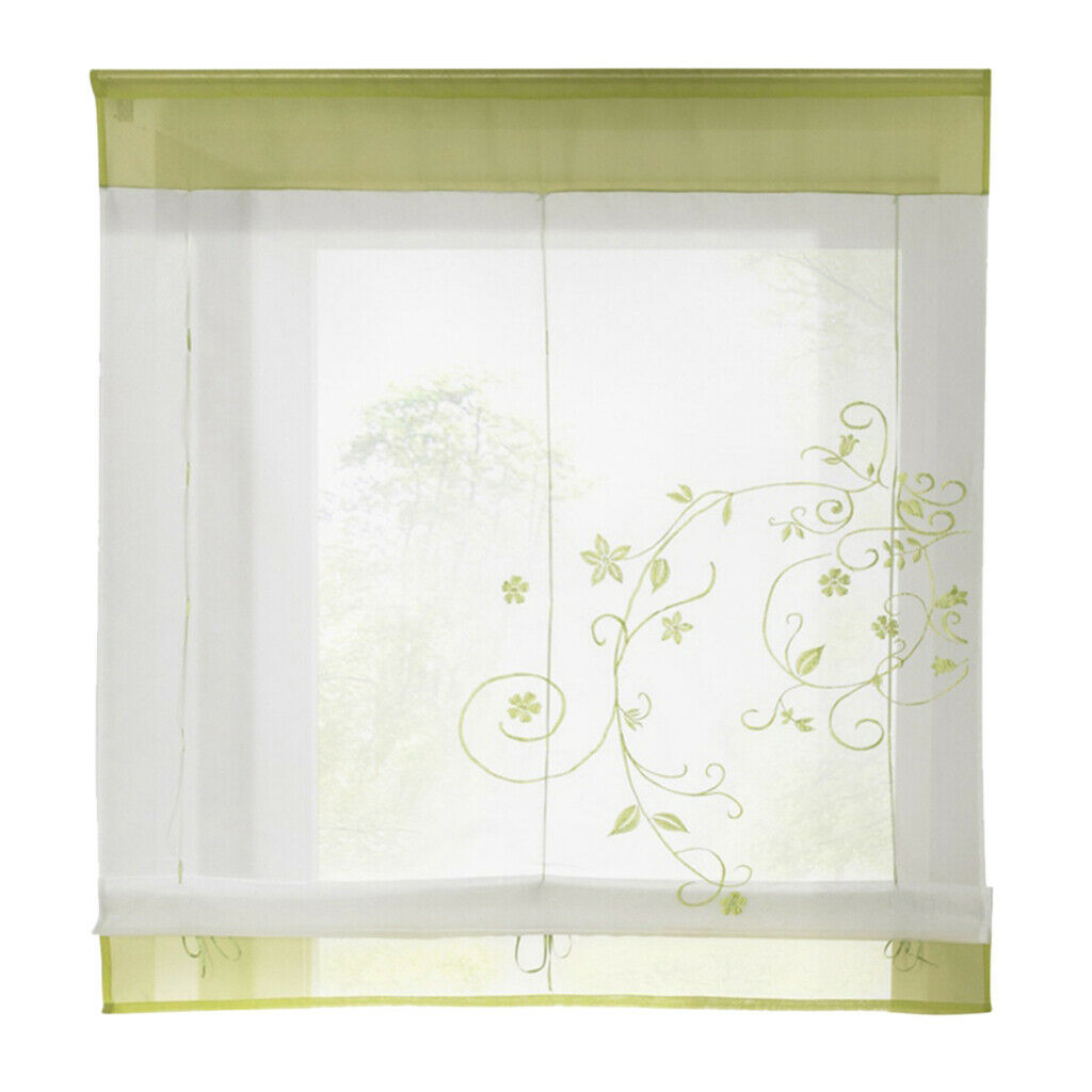 Liftable Roman Curtain Sheer Voile Window Valance Drape #3 Green, 80x120cm
