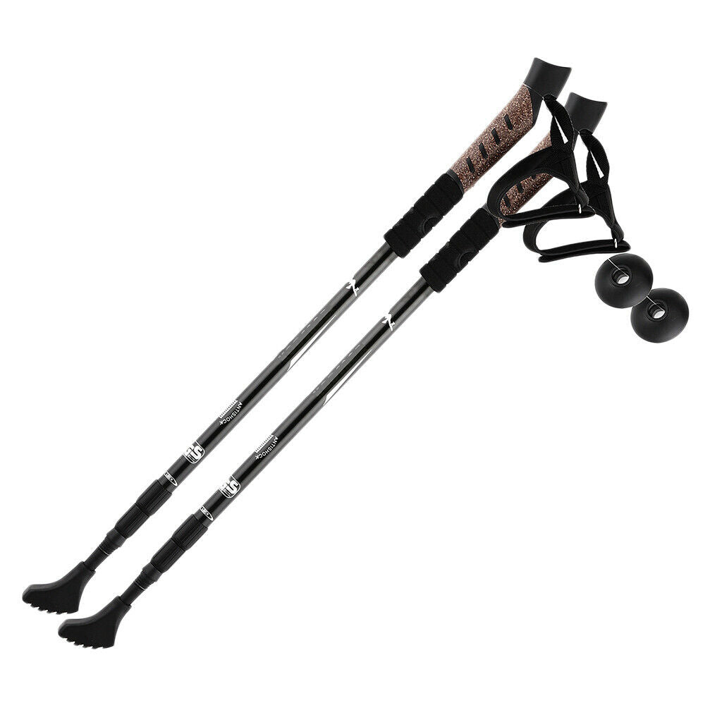 2pcs Folding Trekking Walking Hiking Sticks Poles Camping Cane Bag Black