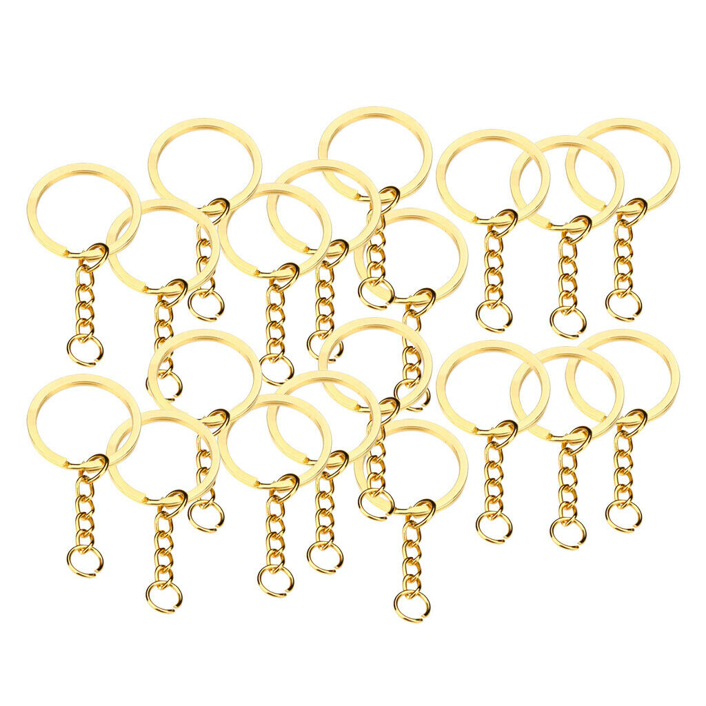 20x Split Rings Key Ring Blank 30mm With Metal Hoop Loop With Chain Golden DIY