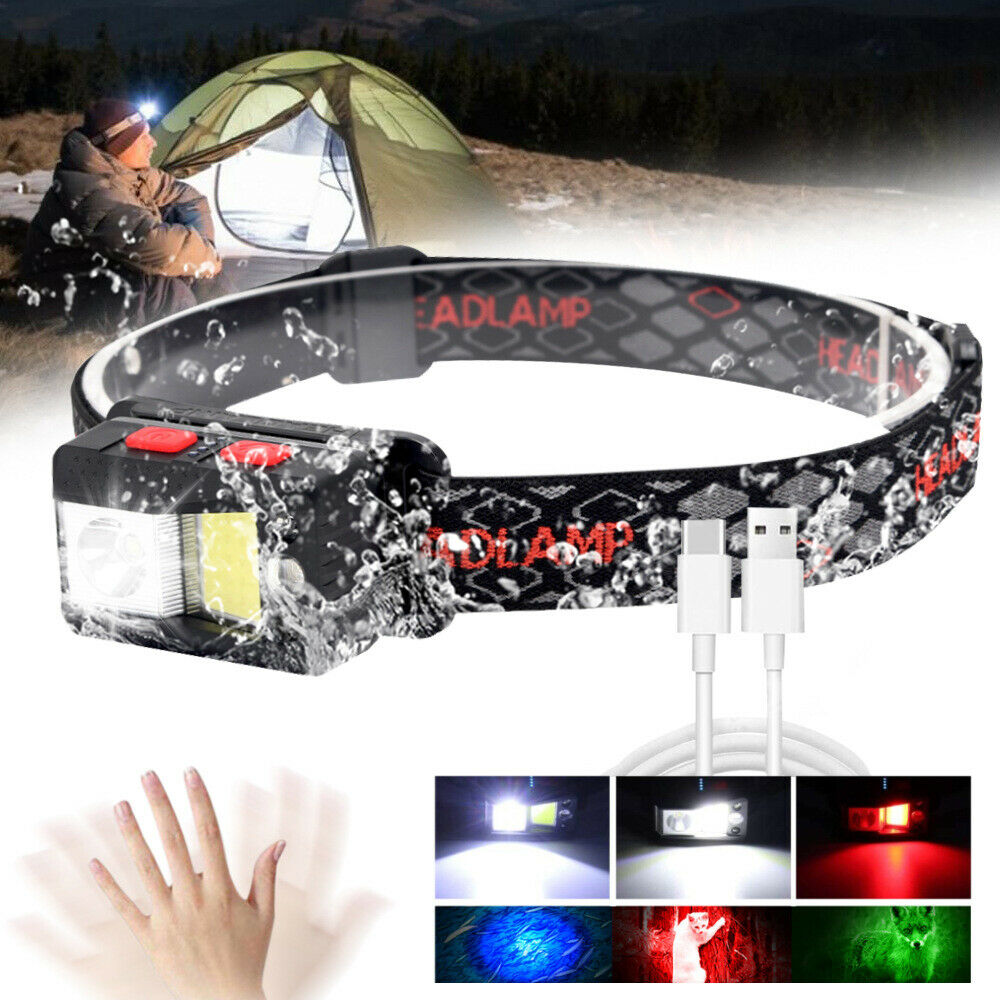 USB Rechargeable Waterproof Headlight Super Bright Head Torch Headlamp Camping