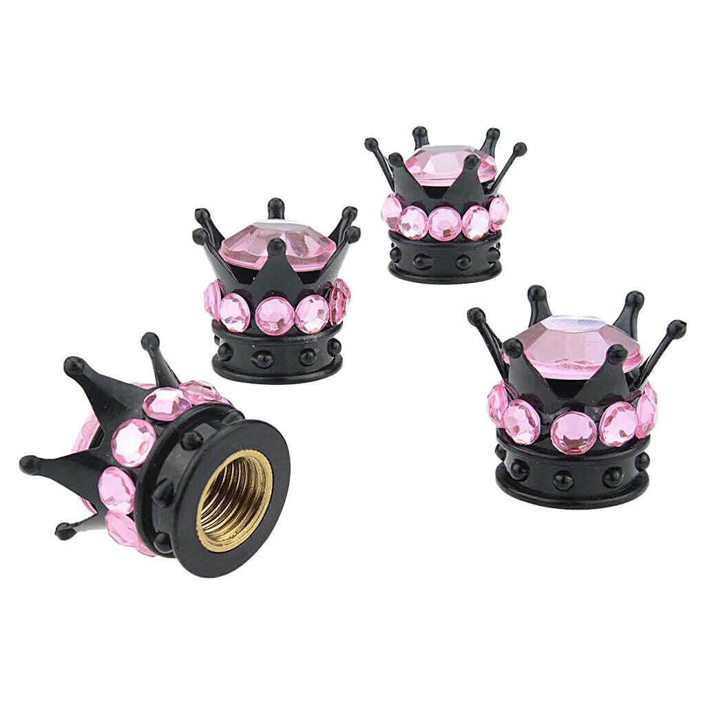 8Piece Crown Bling Diamond Tire/Wheel Stem Valve Caps Car Truck Vehicle Pink