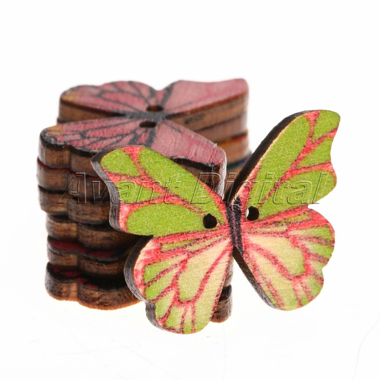 50X Butterfly Wooden Buttons 2 Holes For Sewing Buttons Scrapbooking 28x20mm
