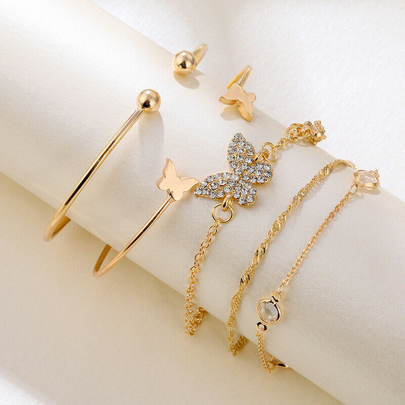 5PC New Bohemian Elegance Open Bracelets Rhinestone Butterfly Bracelet Gi.l8