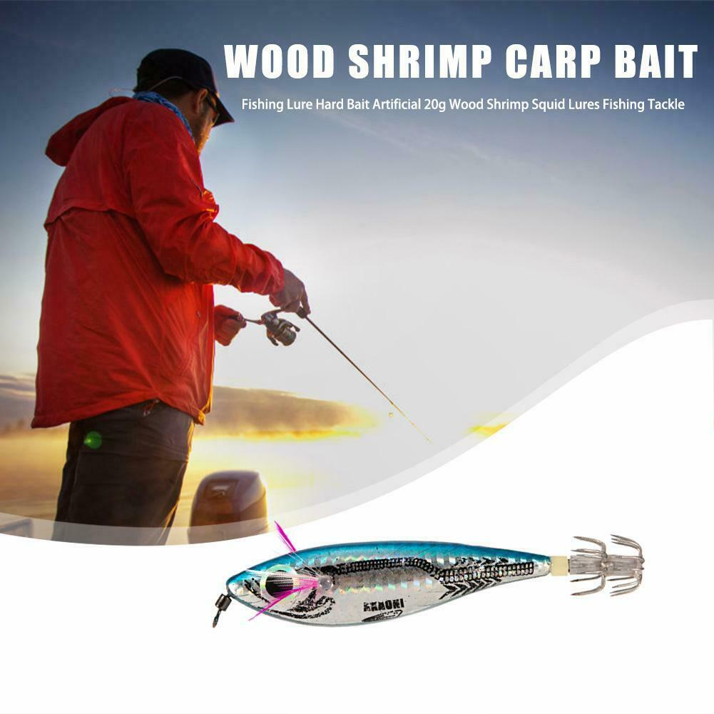 Fishing Hard Lure Round Stomach Wood Shrimp Squid Bait Outdoor Fishing Tool @