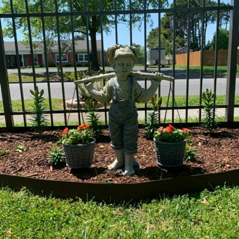 Flowers for Felicity Little Girl Garden Statue Two Tone Stone Garden StatuesBDA