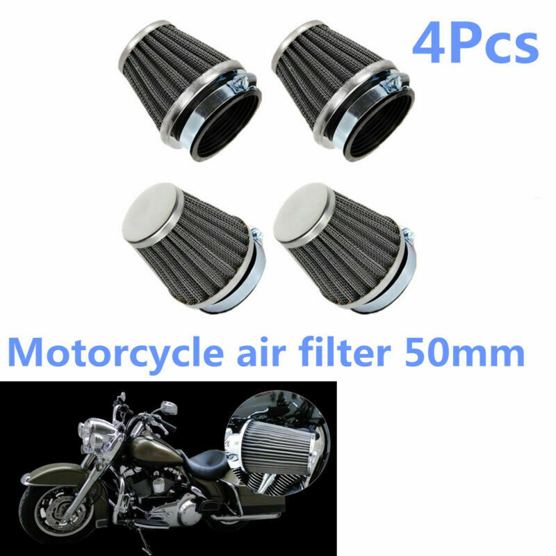4 Pcs 50mm Universal Motorcycle Motorbike Air Filter With Adjustable Clamp Metal