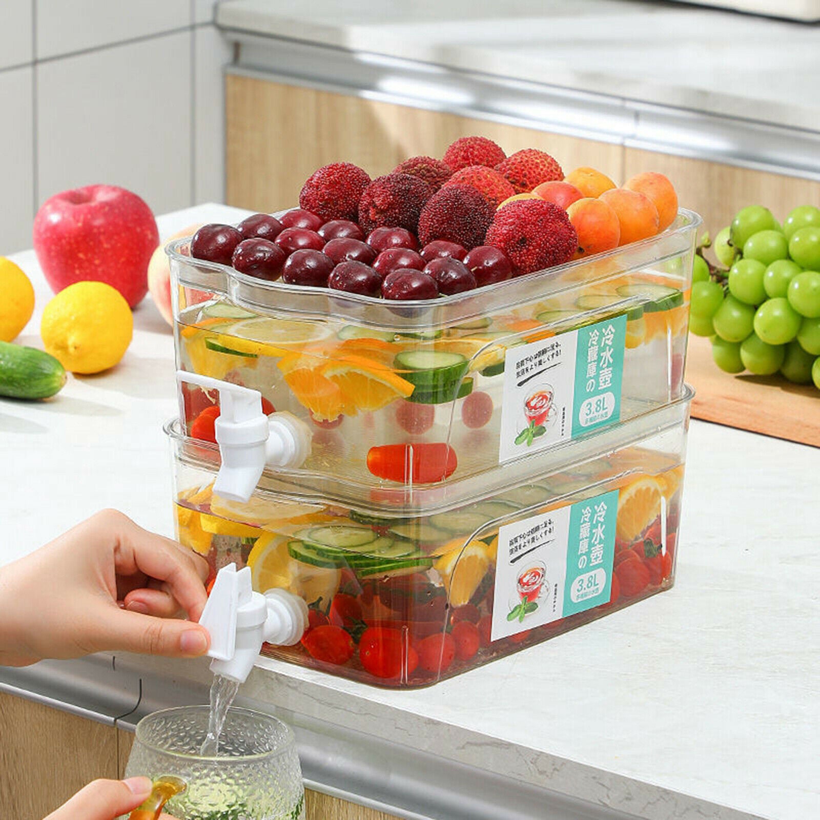 Water jug container plastic bottle beverage dispenser transparent