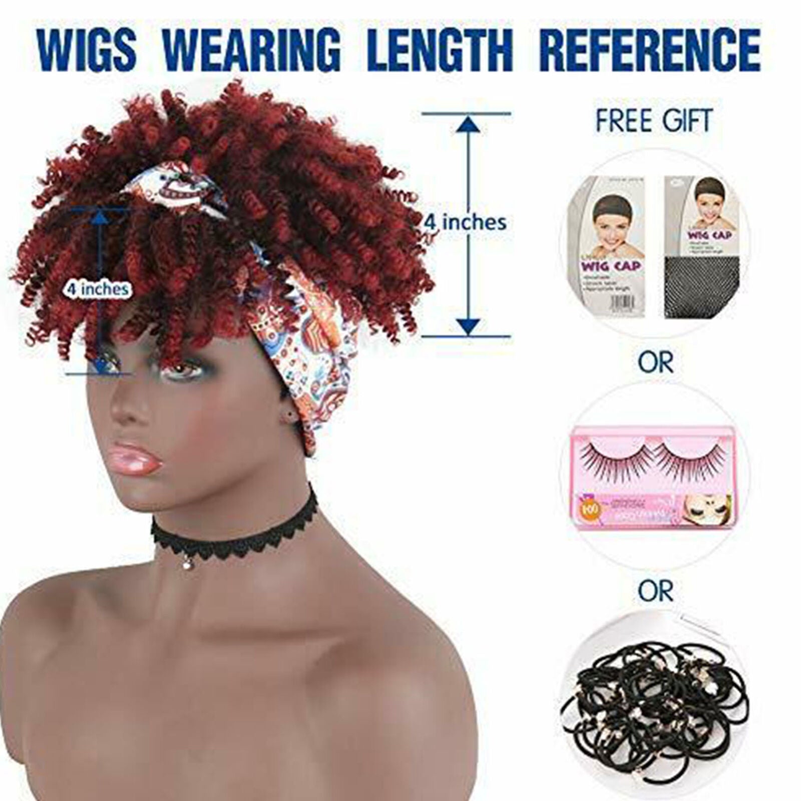 Short Red Kinky Curly Headband Wigs for Women,Afro Curly Headband Wig