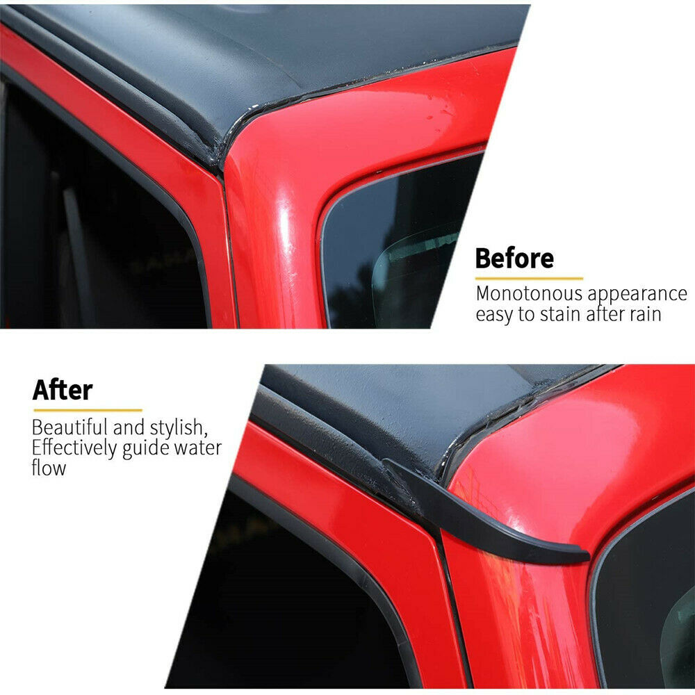 For 07-17 Jeep Wrangler JKU Hard-Top Roof Rainwater Guard Diverters Slot Gutter
