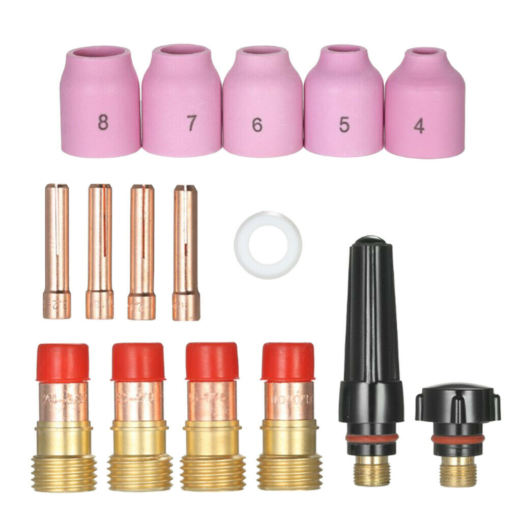 16x TIG Gaslinsen Welding Accessories With Clamping Sleeves, Ceramic Nozzles,