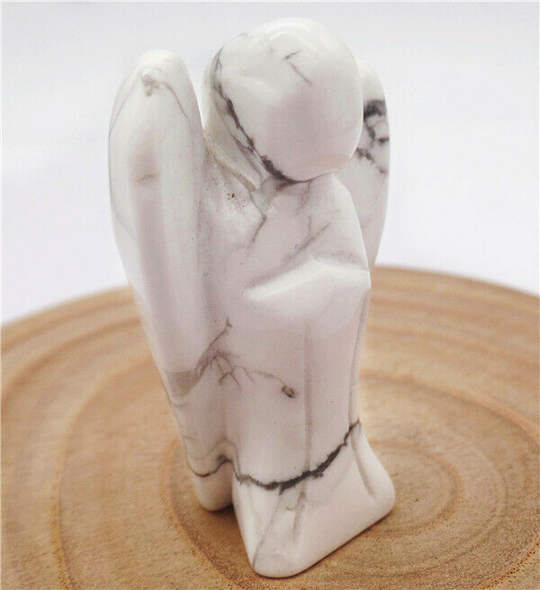51x30x19mm Natural White Howlite Carved Angel Statue Healing Decoration HH8113
