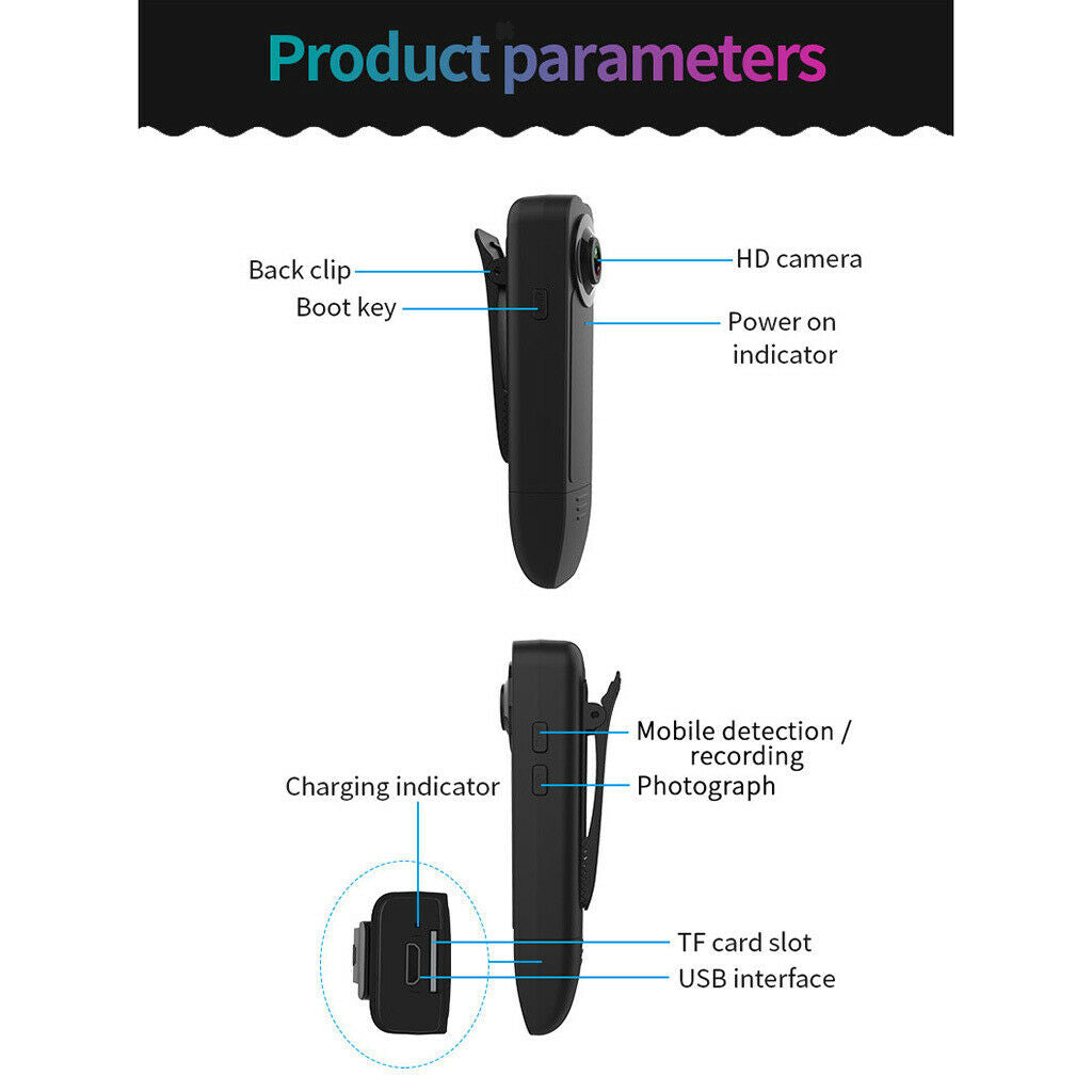 Mini Camera HD 1080P Video Recorder with Pocket Clip TF Card Outside Cam