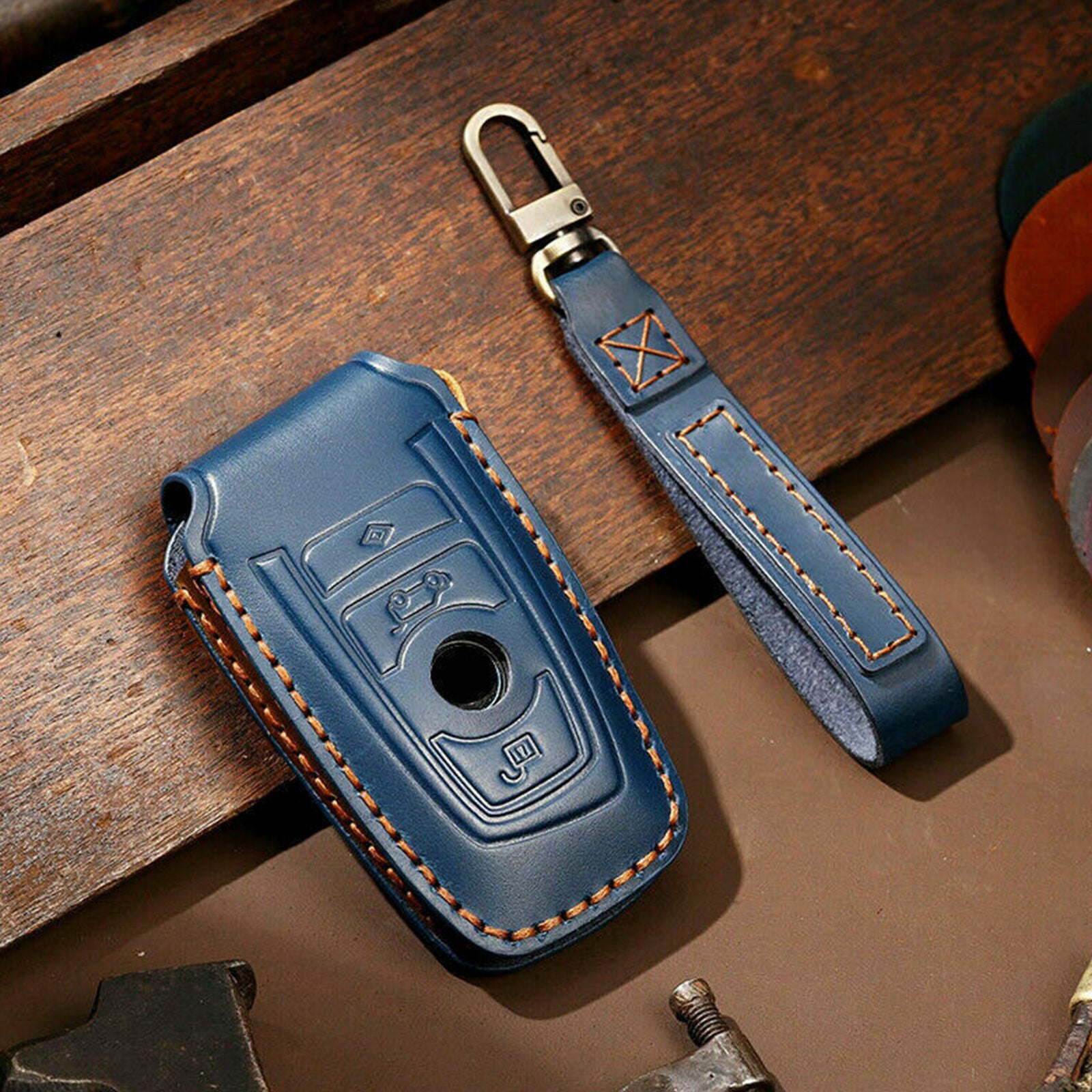 Leather Car Smart Key Shell Fob Case Chain For BMW X1 3 5 Series F10 F20 F30 F40