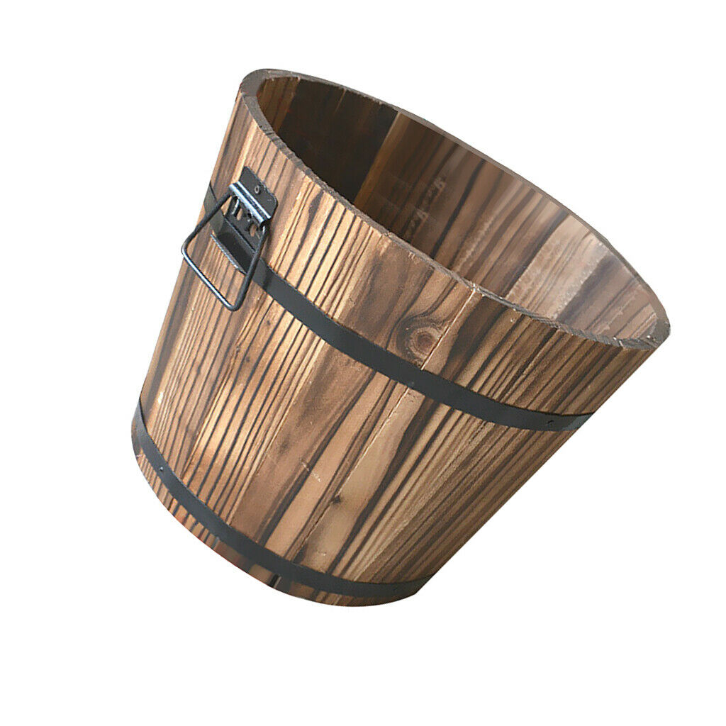 6Pcs Wood Bucket Barrel Succulent Flower Pot Planters Garden Outdoor Brown