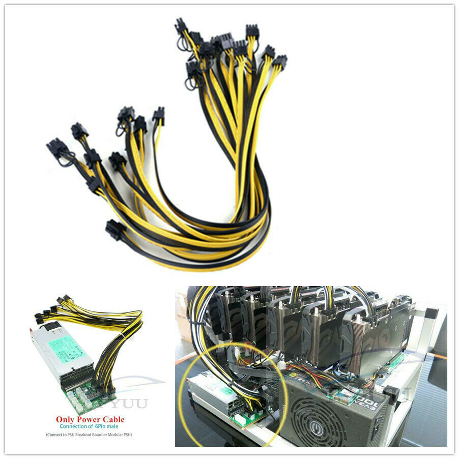 10pc 20cm(8inch) 6P to 8P Breakout Cable (6+2Pin) PCI-E Cable 18AWG Mining