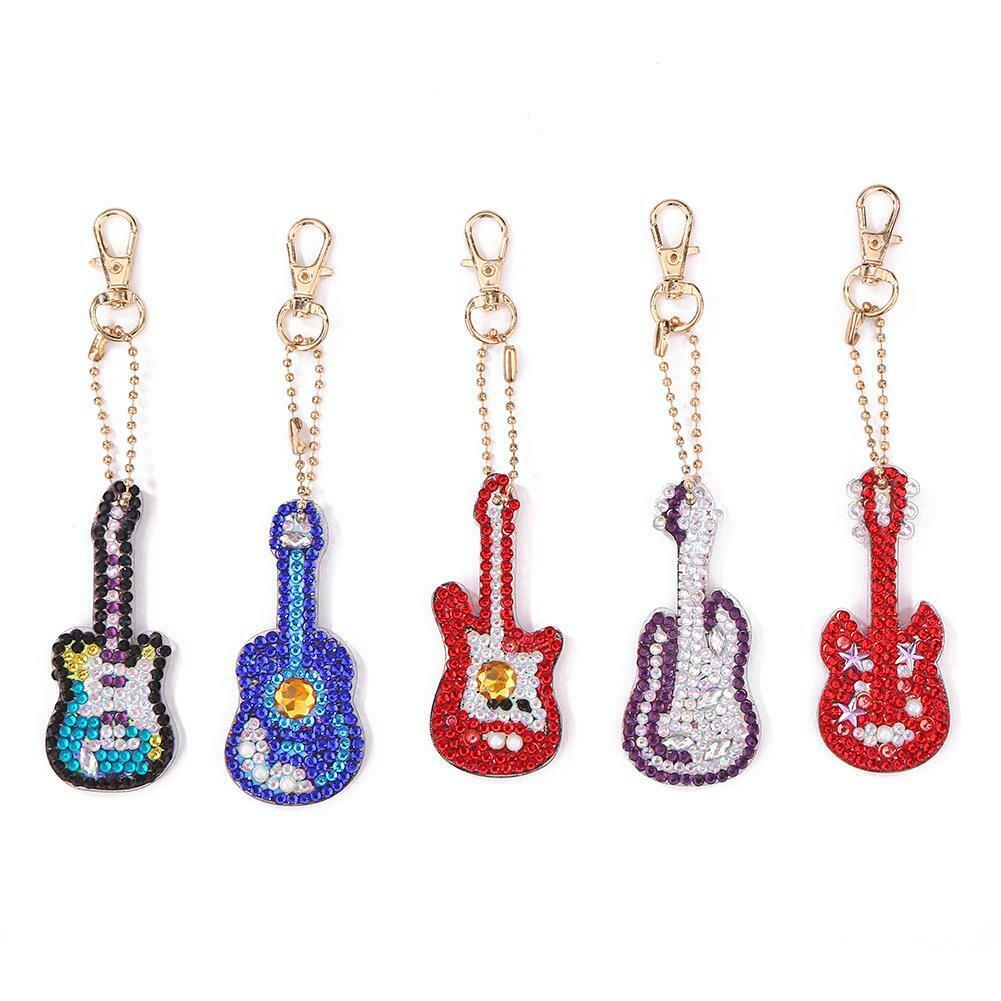 5pcs DIY Violin Full Drill Special Shaped Diamond Painting Keychains Gifts @