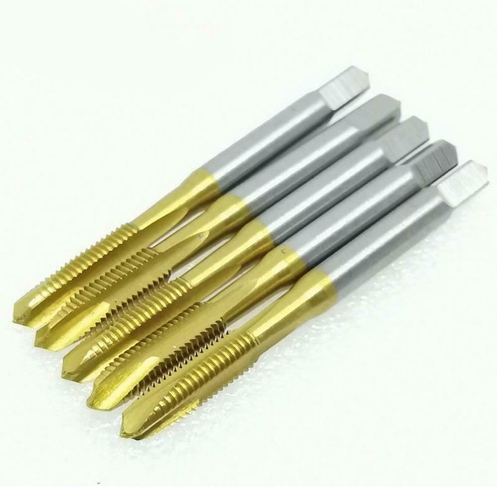 5pcs M3-M8 Spiral Groove Taps Titanium Coating Hand Tap Drill Thread Plug @