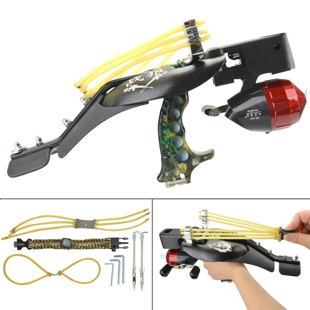 Catapult Archery Sling Bow Fishing Hunting Slingshot Bowfishing Darts Reel Arrow