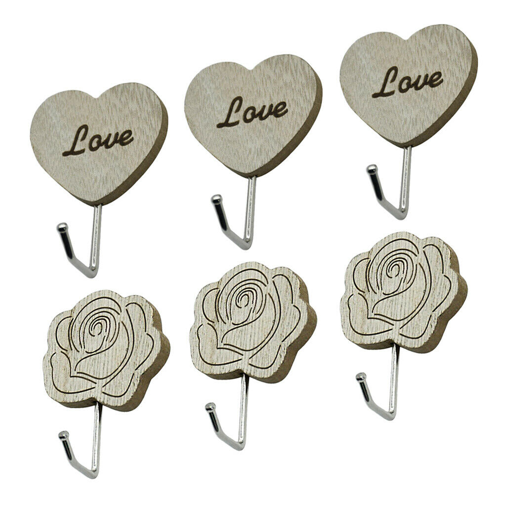 6pcs Retro Style Wooden Wall Hanger Hook Adhesive Bathroom Coat Wall Hangers