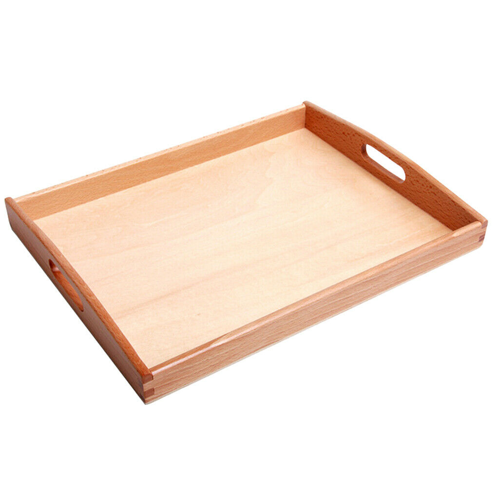 2 Wooden Montessori Rectangle Tray Cubes Beads Toys Holders With Handle S&M