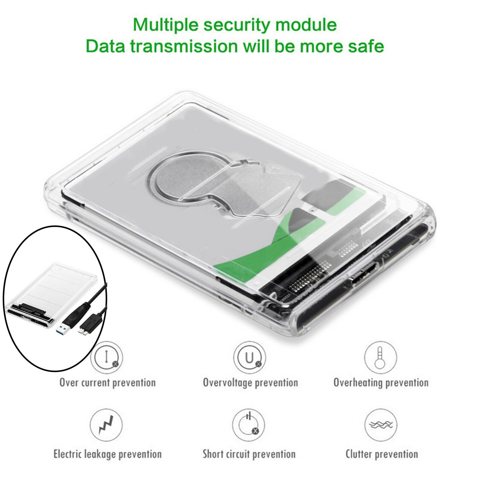 Transparent 2.5 inch External HDD SDD Hard Drive Enclosure Case Up to 2TB