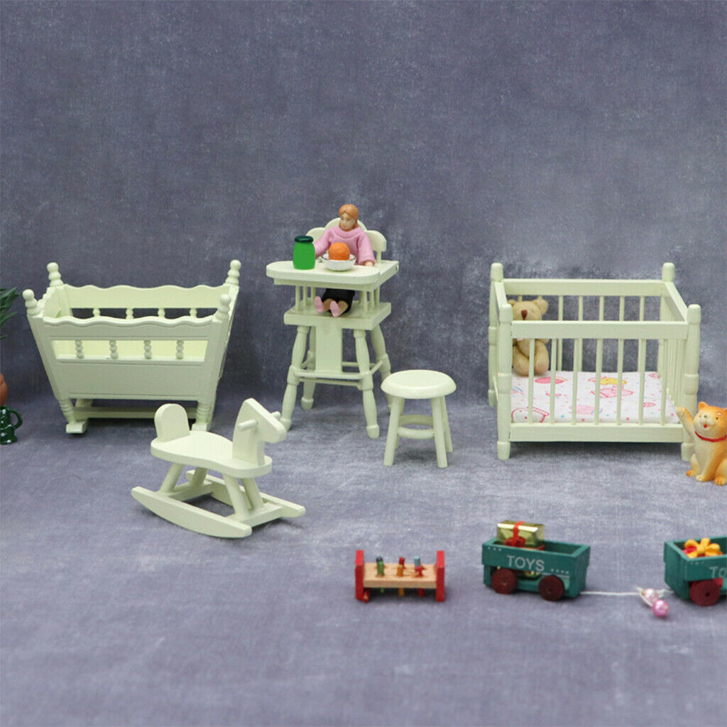 5Pcs 1/12 Mini Wood Bassinet Stool Accessories Simulation Scenery Decor