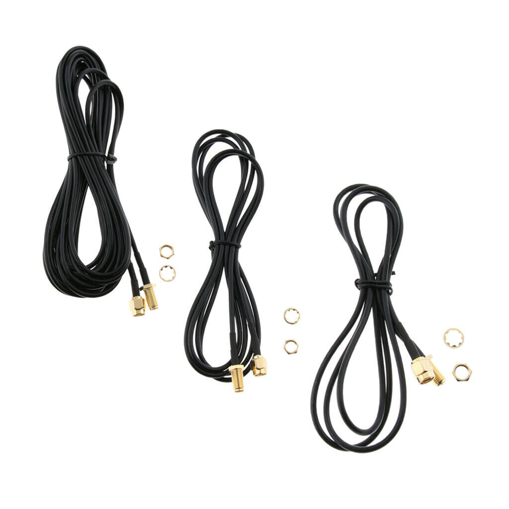3Pack RP SMA Male To Female Extension Coaxial Cable For WiFi Router Antenna