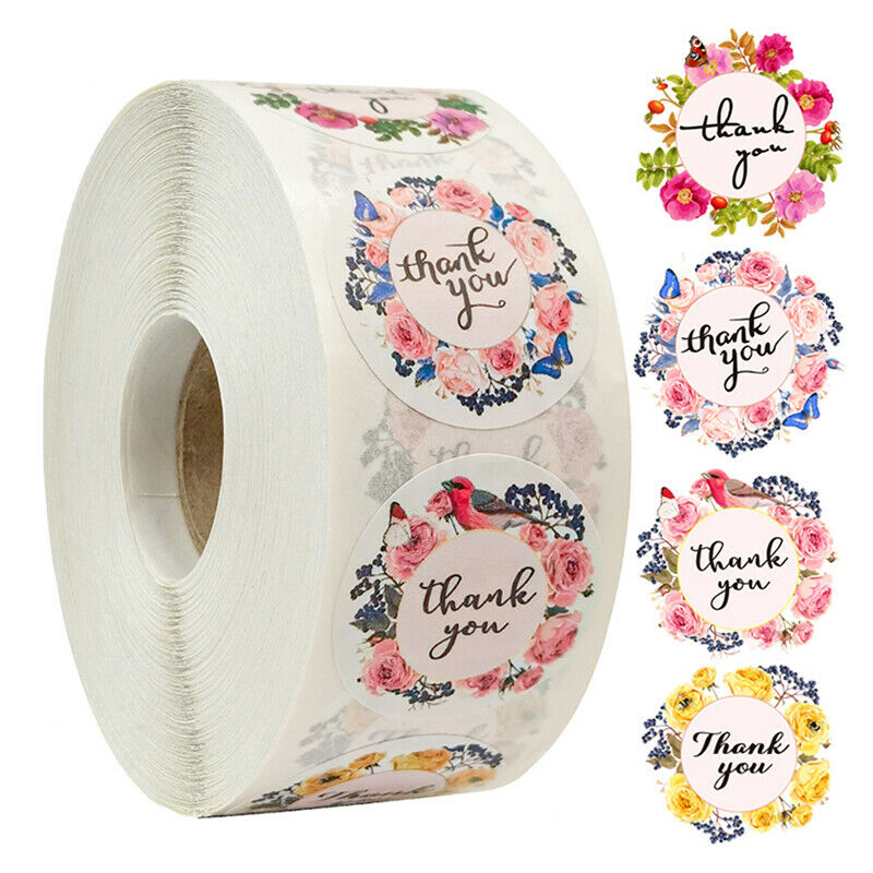New 500pcs Round Floral Thank You Label Stickers Wedding Party Gift Packa.l8