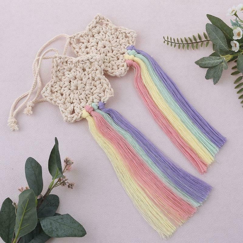 Macrame Five-pointed Star Rainbow Pendant Nordic Handwoven Cotton Tapestry Decor