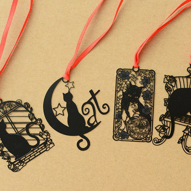 2X Cute Black Cat Metal Hollow Bookmark Holder Paper Marker Stationery SupplyBDA