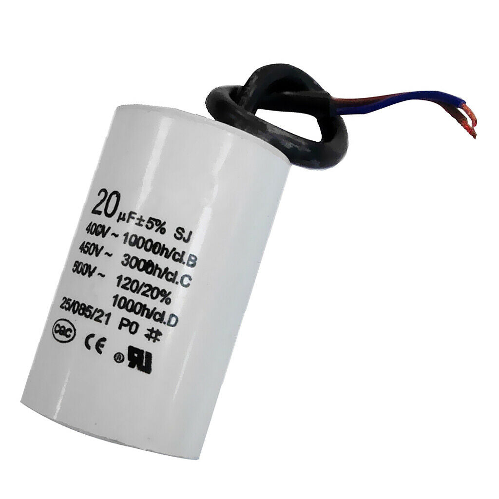 CBB60 AC 500V 20uF Cylinder Shaped Motor Drive Capacitor Capacitance White