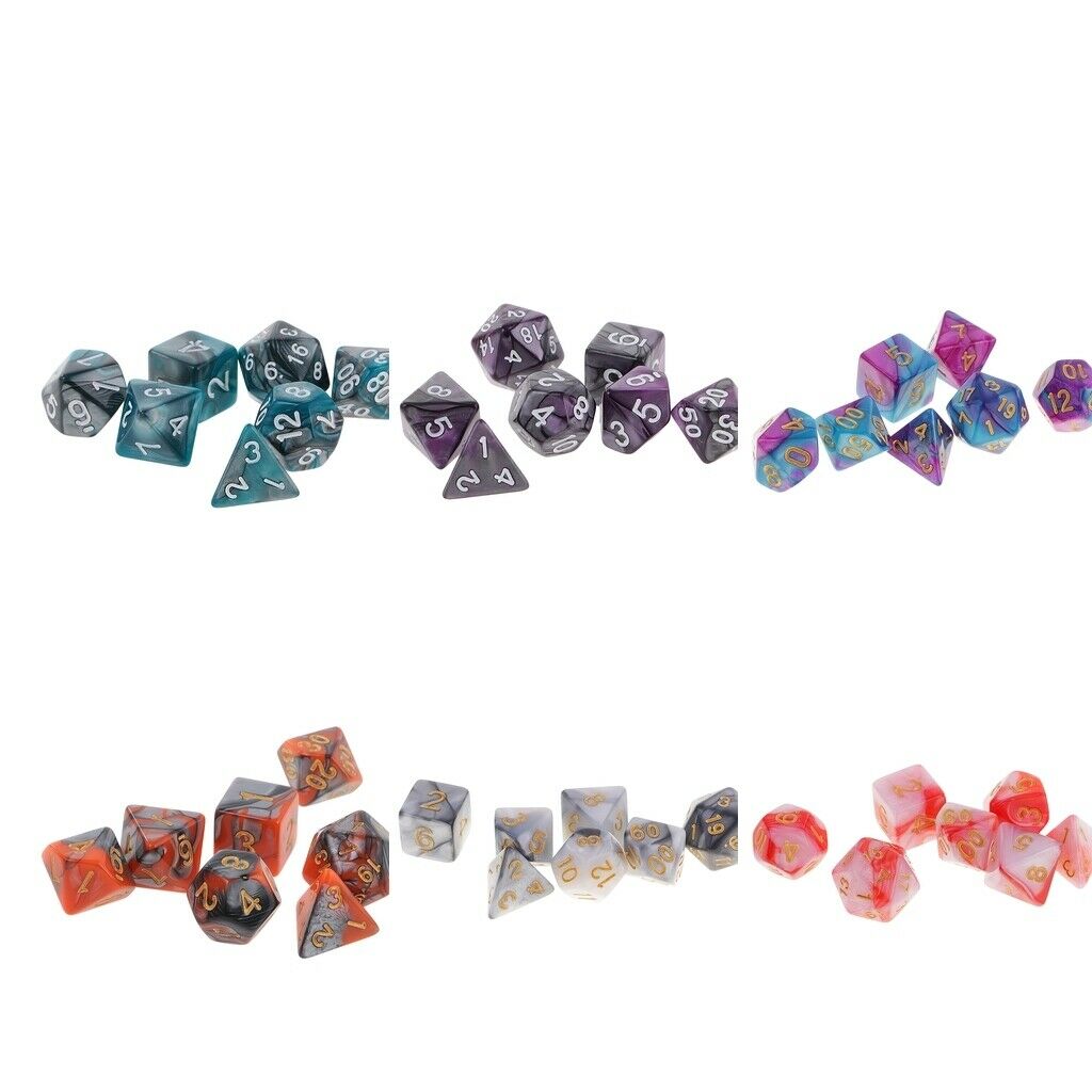 42 Piece Two Color Mixed 7-die Dice 16mm fit DND MTG RPG Board Games Toys