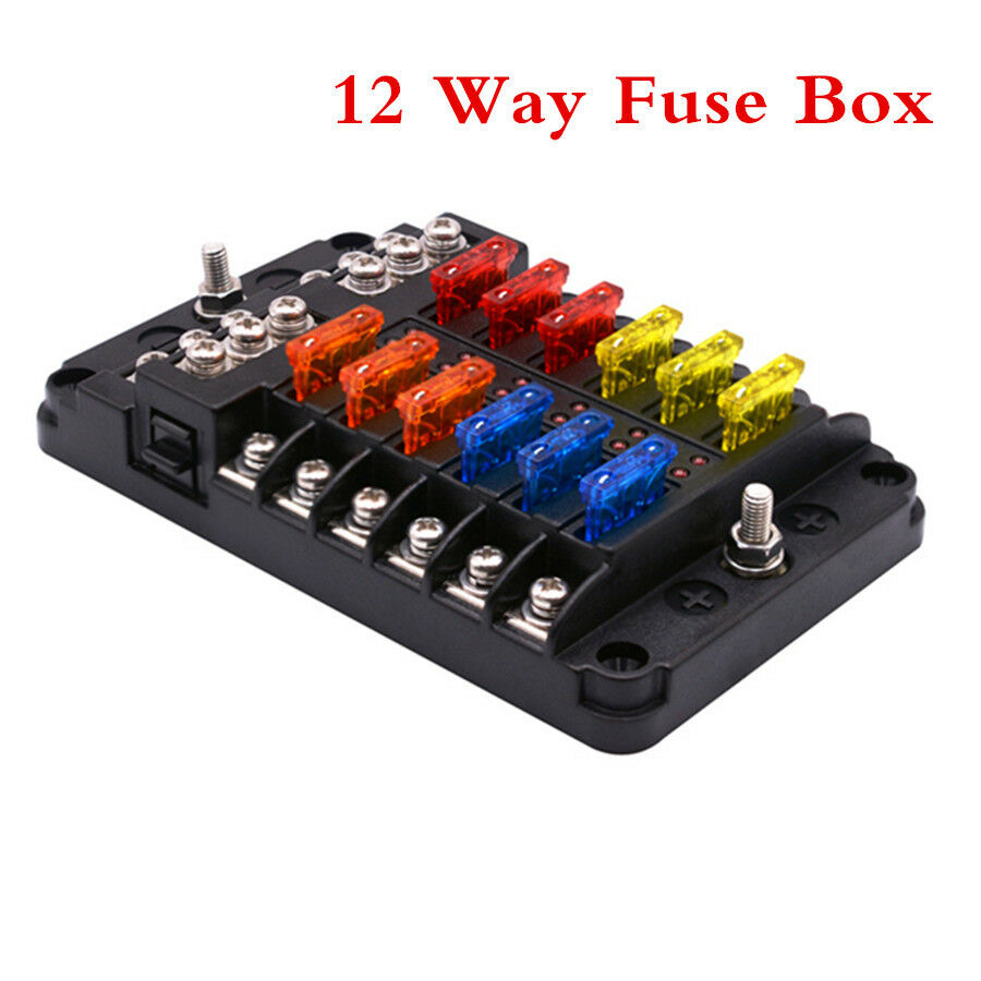 12V/24V 12 Way Blade Fuse Holder PBT Fuse Box Block Case Car Truck Boat Marine