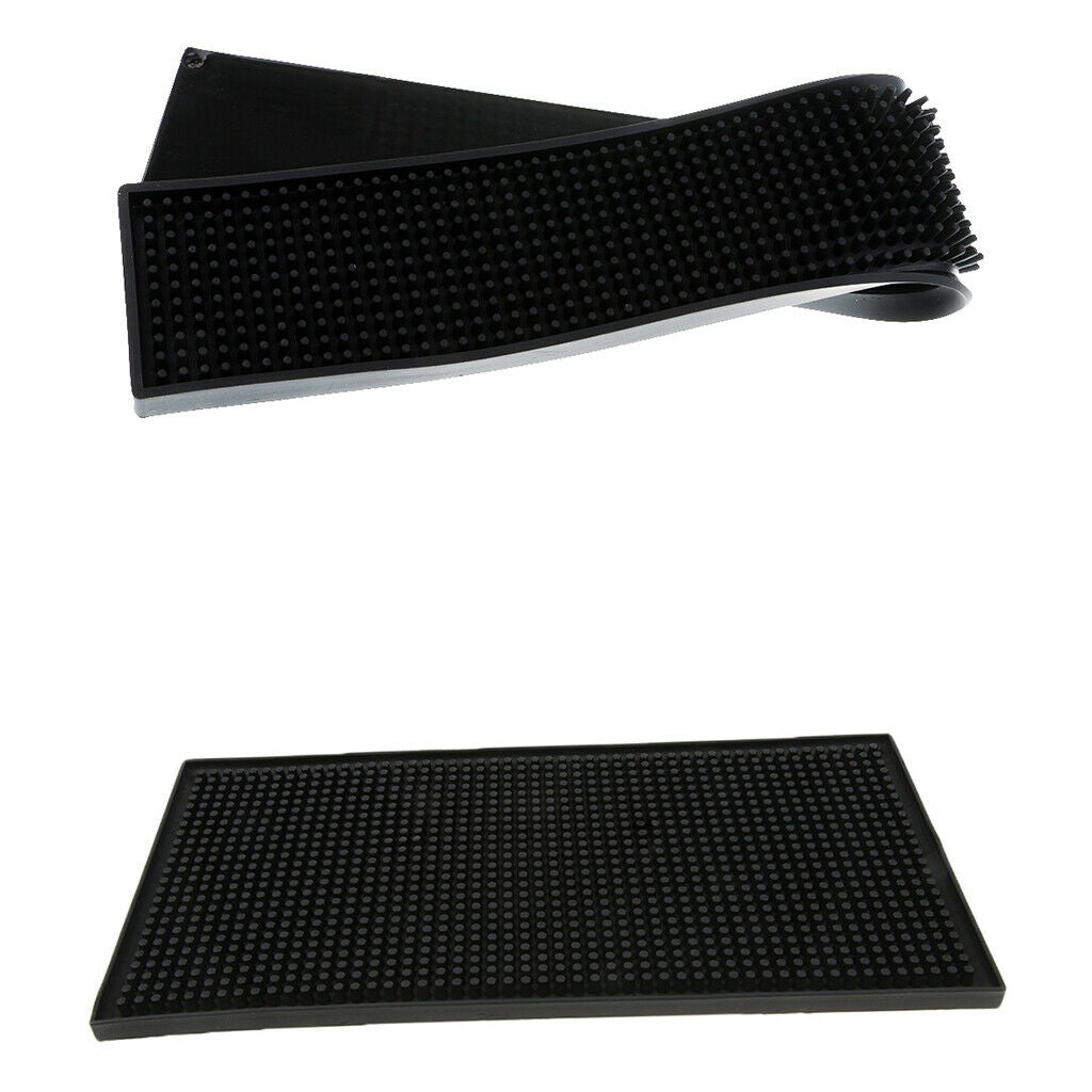2 Pieces Black Rubber Bar Runner Drip Mat - Bar Counter Top Organizer Tray -