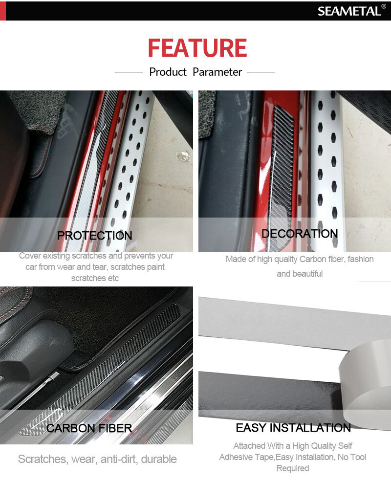 60CM+25CM Carbon Fiber Front Rear Car Scuff Plate Door Panel Step Sill Protector