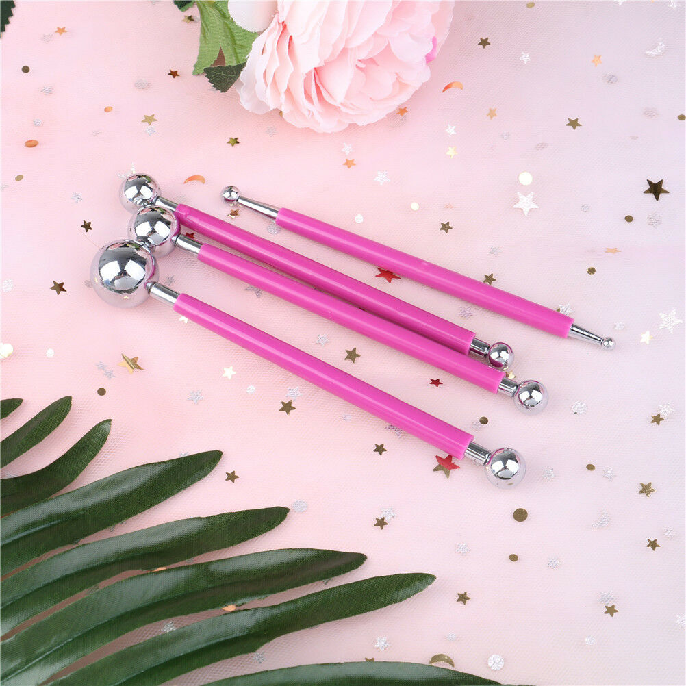 4xFondant Cake Decorating Pen Metal Ball Flowers Sugar Craft Modelling Too.l8