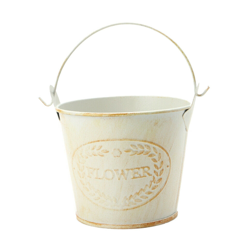 2Pieces Shabby Galvanised Metal Iron Flower Plants Bucket Flower Vase Pot