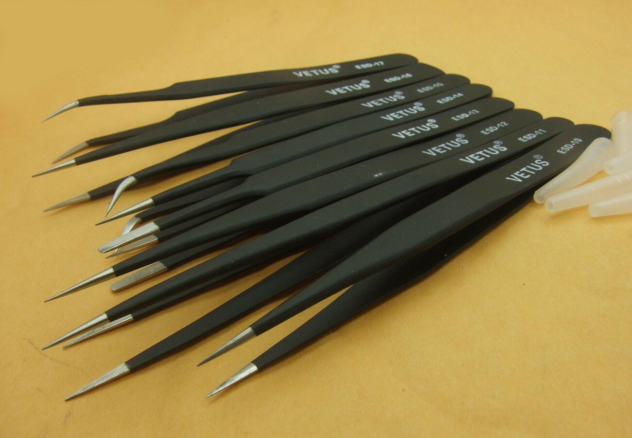 9 Pcs Non-Magnetic Stainless Steel Tweezers Plier Tools for Jewelry with bag